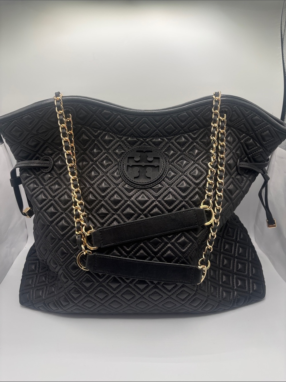 Tory Burch Large Black Quilted Chain-Handle Shoulder Bag